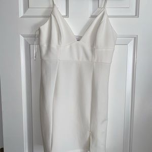 Princess Polly white fitted mini dress with slit